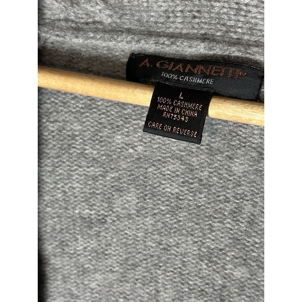 A GIANNETTI 100% CASHMERE GRAY OPEN SHAWL COLLAR CARDIGAN SWEATER, SIZE L - Picture 3 of 7